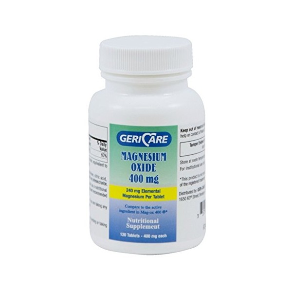 Geri Care Magnesium Oxide 400 mg, 120 Tablets Per Bottle (6 Bottles)