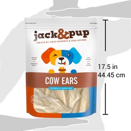 Jack&Pup Thick White Cow Ears for Dogs Single Ingredient Dog Treat, Flavorful Healthy Dog Treats Natural Dog Treats for Medium Dogs with Chondroitin Joint Health for Dogs Cow Ear Dog Chews (15 Pack)
