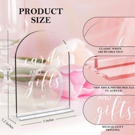 Cards and Gifts Sign,Arch Acrylic Wedding Sign,Minimalist Wedding Decoration Sign for Wedding Reception & Event Party Table, Bridal Shower Baby Shower Favors for Guests 5 x 7 Inch (White)