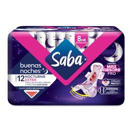 Saba Buenas Noches Extra, toallas nocturnas con alas, 12 piezas