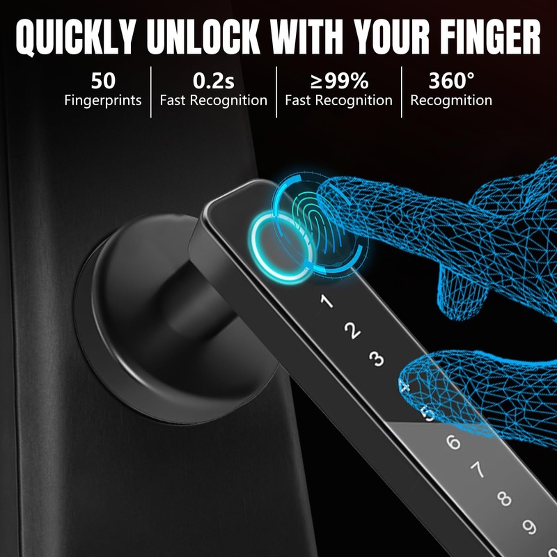 Smart Fingerprint Door Lock, Digital Keypad Handle with Biometric Entry,