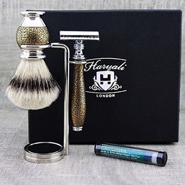 3 Piece Premium Men's Shaving Set with Silver Tip Shaving Brush & De Shaving Surface + Double Stand Both Perfect set for everyday use – vintage look.