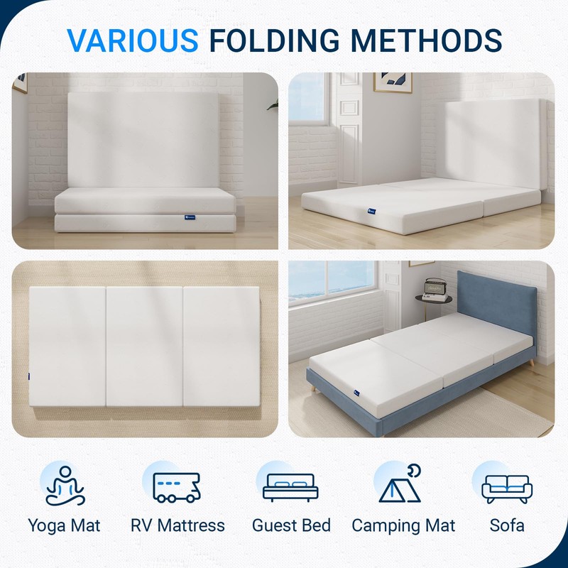 Avenco Folding Mattress, 4 Inch Trifold Mattress, Twin XL Folding