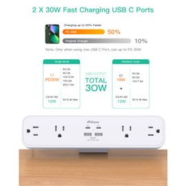 Mifaso PD30W Desk Clamp Power Strip, Desktop Mount Surge Protector, Fast Charging Station, Desk Mount Desk Shelf with 4 Outlets 4USB Ports (2USB C), 5Ft Extension Cord Desk Accessories Home Office Essentials