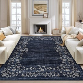 GarveeHome Washable Rugs 10 x 13 Rug for Living Room Farmhouse Rug Non Slip Large Area Rug Soft Non Shedding Throw Rugs Stain Resistant Carpet for Bedroom Office Dining Room Nursery Blue 10'x13'