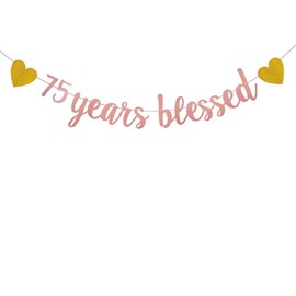 Apita WEIANDBO 75 Years Blessed Rose Gold Glitter Banner,Pre-Strung,75th Birthday/Wedding Anniversary Party Decorations Bunting Sign Backdrops,75 Years Blessed,Rose Gold