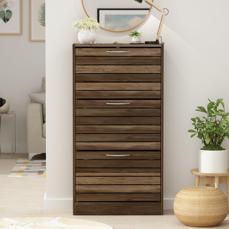 ECACAD 3-Drawer Shoe Storage Cabinet with Ventilate Doors, Wood 3-Tier