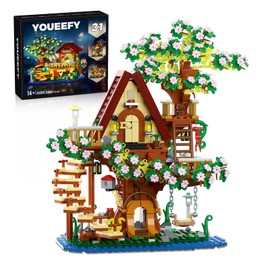 3 in 1 Cherry Blossom Tree House Building Blocks Set, 1000+ PCS DIY Architecture Model for Adults & Teens 14+, Miniature Decor with LED Lights, Creative Gift for Birthday & Christmas