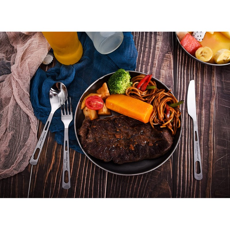 iBasingo Ti1048T Titanium Crockery Set Camping Fork Spoon Indoor Outdoor
