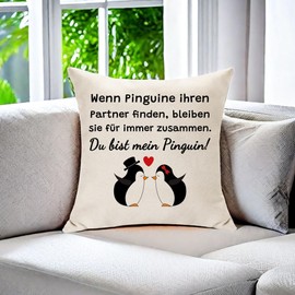 Hasodeo Penguin Gifts for Women Men Cushion Cover 45 x 45 cm Penguin Decorative Cushion Original Gifts for Girlfriend Couple Wife Husband Partner Valentine's Day Anniversary Birthday Gifts (Penguin)
