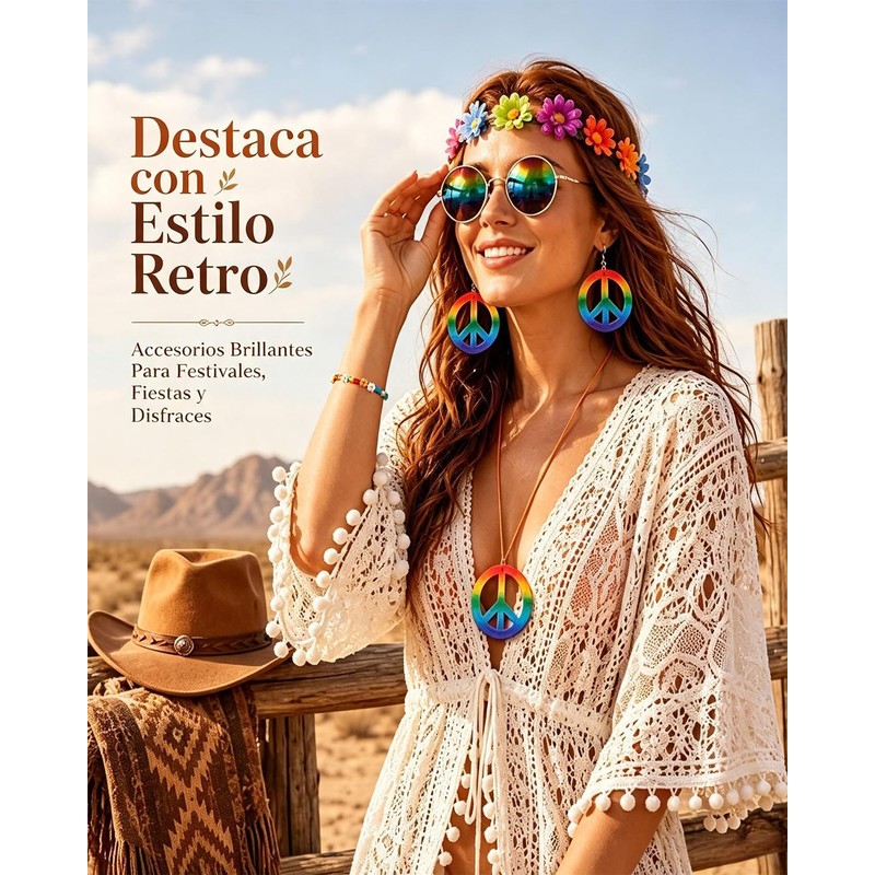 Disfraz de los 80 mujer – Set 6 piezas hippie