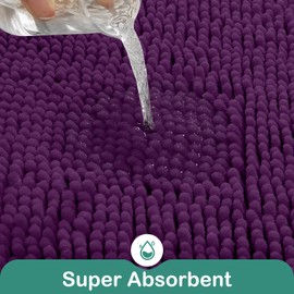 HOMEIDEAS Bathroom Rugs Set 2 Pieces, Ultra Soft Non Slip Absorbent Chenille Toilet Bath Mat Set (Purple)
