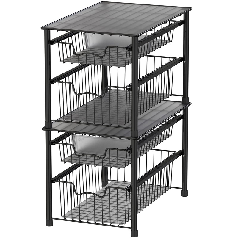 Simple Houseware Stackable 2 Tier Basket Drawer, Black