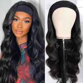 Headband Wig Human Hair 26 Inch Body Wave Headband Human Hair Wigs for Black Women Glueless None Lace Front Human Hair Wig Natural Color 150% Density