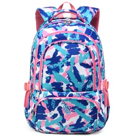 BLUEFAIRY Kids Backpack for Girls School Backpack for Elementary Primary School Book Bags Bookbags Back to School Gifts for Childs Mochila Para Niñas 17 Inch Aged 8-10 Camo Pink
