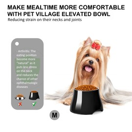 Petvillage Dog Bowls,Elevated Dog Bowls, Cone Friendly Non Slip Single Dog Bowl with Stainless Steel Inner, Raised Bowls for Smll Dogs Spaniel Dogs Long Ear, High Capacity, M/2 Cup Black