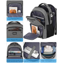 kadilong Business Laptop Backpack for Men, 17.3 Inch Travel Laptop Bag Back Pack with USB Charging Port, Water Resistant Bookbag Computer Backpack for Work College, Dark Grey
