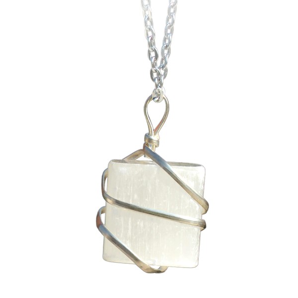 Raw Selenite Crystal Healing Necklace - For Crown Chakra | Channels Positive Energy. Balances Emotions. Aids Judgment, Conscious Understanding & Insight. Enhances Meditation | Pendant With Stylish Chain
