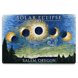 Lantern Press 12x18 Inch Metal Sign, Salem, Oregon, Solar Eclipse 2017, Starry Night