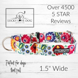 Lucky Love Dog Wide Martingale Dog Collar - No-Slip, Durable, & Soft Webbing 1.5 inch Martingale Collar for Dogs Male and Female - Ideal for Training & Walking, Stylish Ladybird Pattern, Medium Size