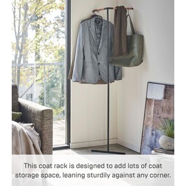 YAMAZAKI Home Tower Freestanding Corner Coat Rack, Modern Leaning Coat Hanger Stand With Wooden Accent For Bedroom Living Room Or Entryway, 63" - Steel + Wood