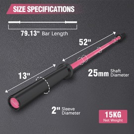 PROOFGOLD Womens 6.6ft Olympic Barbell Bar 35Lb(15kg) Barbell,Bench Press Bar for Squats and Deadlifts,2inch Olympic Weight Bar for Home Gym,700LB,Black&Rose red