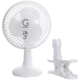 Genesis 6-Inch Clip Convertible Table-Top & Clip Fan Two Quiet Speeds - Ideal For The Home, Office, Dorm, More White (A1CLIPFANWHITE)