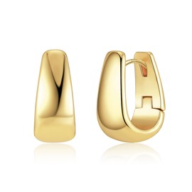 14K Gold Plated Small Chunky Sterling Silver Earrings Small Hoop Earrings for Women Rectangle Hypoallergenic Earrings Small Gold Hoop Earrings Square Hoops Earring