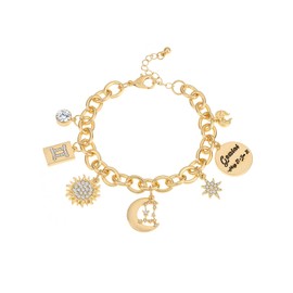 Madison Tyler Real Gold Plated Pisces Zodiac Charms Bracelets for Women,Stars Moon Sun Constellation Symbol Charms,Charm Chain Bracelet Gifts for Women, Rhinestone