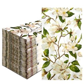 Vintage Magnolia Flower Paper Napkins - 100PCS 2-Ply Floral Disposable Napkins for Parties, Bathroom, Guest Use - Spring Summer Fall Wedding, Bridal Shower, Home Decor