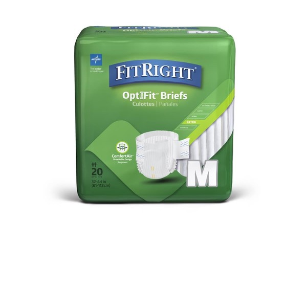 Medline FitRight OptiFit Extra Adult Briefs, Incontinence Diapers with Tabs, Moderate Absorbency, Medium, 32 to 44", 20 Count