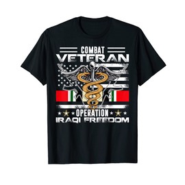 Proud Combat Veteran Iraqi Freedom Military US American Flag Women Kids Men T-Shirt