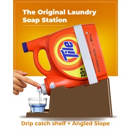Skywin Laundry Detergent Holder Organizer and Drip Tray for Laundry Room Organization - Soap Cup Storage Tray for Liquid Laundry Detergent Containers - Laundry Detergent Dispenser Pedestal (Brown)