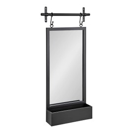 Kate and Laurel Gammons Metal Framed Wall Mirror with Storage Shelf, 18" x 39", Black, Hanging Barn Door-Inspired Accent Mirror
