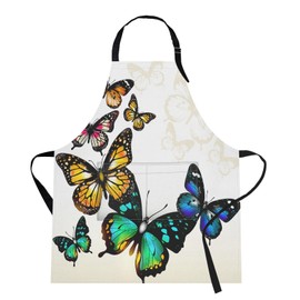 Britimes Watercolor Butterfly Animal Blossom Apron Home Kitchen Cooking Baking Gardening for Women Men with Pockets 32x28 inch