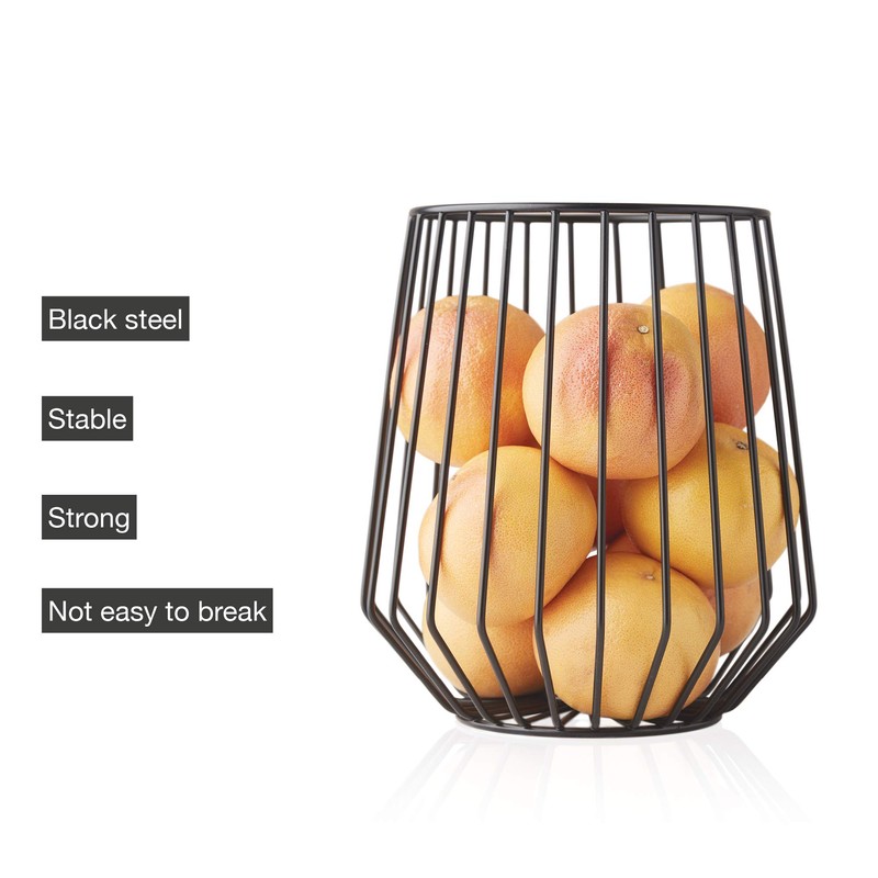 Point-Virgule Metal Fruit Basket, Scandinavian Home Decoration, Wire Basket, Black,