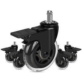 Hirate Office Chair Casters with Brake, 3" Heavy Duty Swivel Lockable Caster Wheels Rolling Safe for Hardwood, Tile & Carpet Fit Most Chairs 7/16" x 7/8", Set of 5