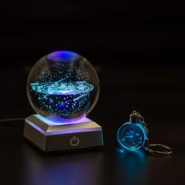 Solar System Crystal Ball Night Light, 8cm 3D Solar System Crystal Ball Night Light for Bedroom, RGB Colours Touch Control Crystal Space Lamp with Free Planet Keychain - Ideal Astronomy Gift