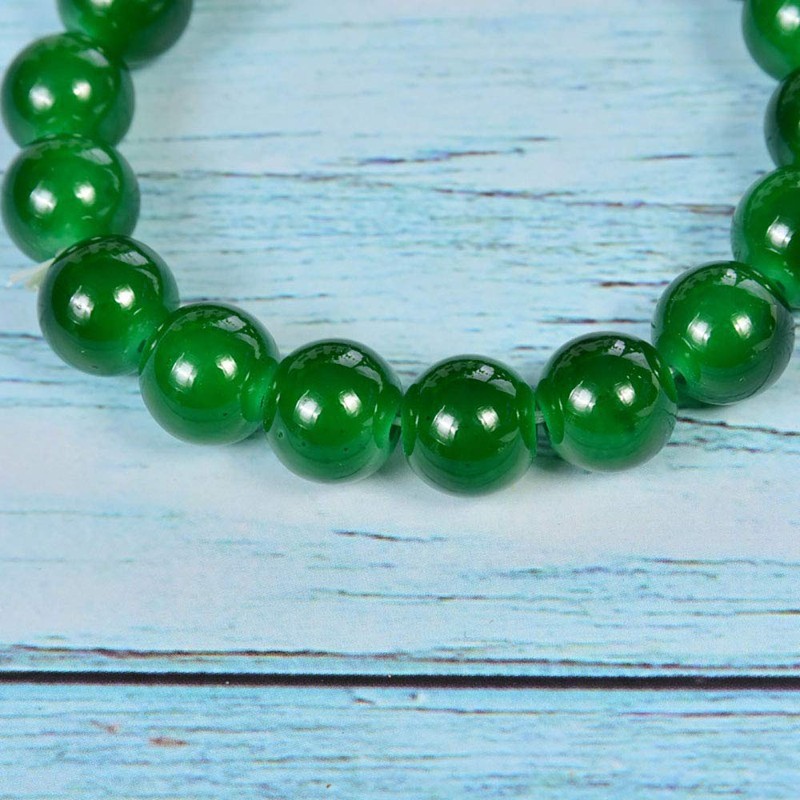 Comimark 2Pcs 10mm Dark Green Jade Round Gemstone Beads Stretchy