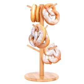 Pretzel Holder Stand, Pretzel Holder, Tree -Shaped Pretzel Stand Wood For Pretzel Display and Hanging Sausage Stand Contains 6 Pillars For Oktoberfest Party (6.29x6.29x12.59in)