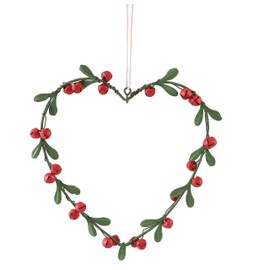 Toyland® Pack of 4 14cm Green and Red Heart Shape Metal Tree Decoration With Bells