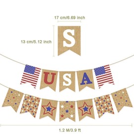 LIFEUNITE 4th of July Decoration USA Burlap Banner with Tassels, US American Independence Day Party Decor for Outside Outdoor Home