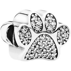 Enyolidimk 1Pc Silver Color Dog Paw Bead Charms Fits European Charm Bracelets, Women's Bead Charms A548