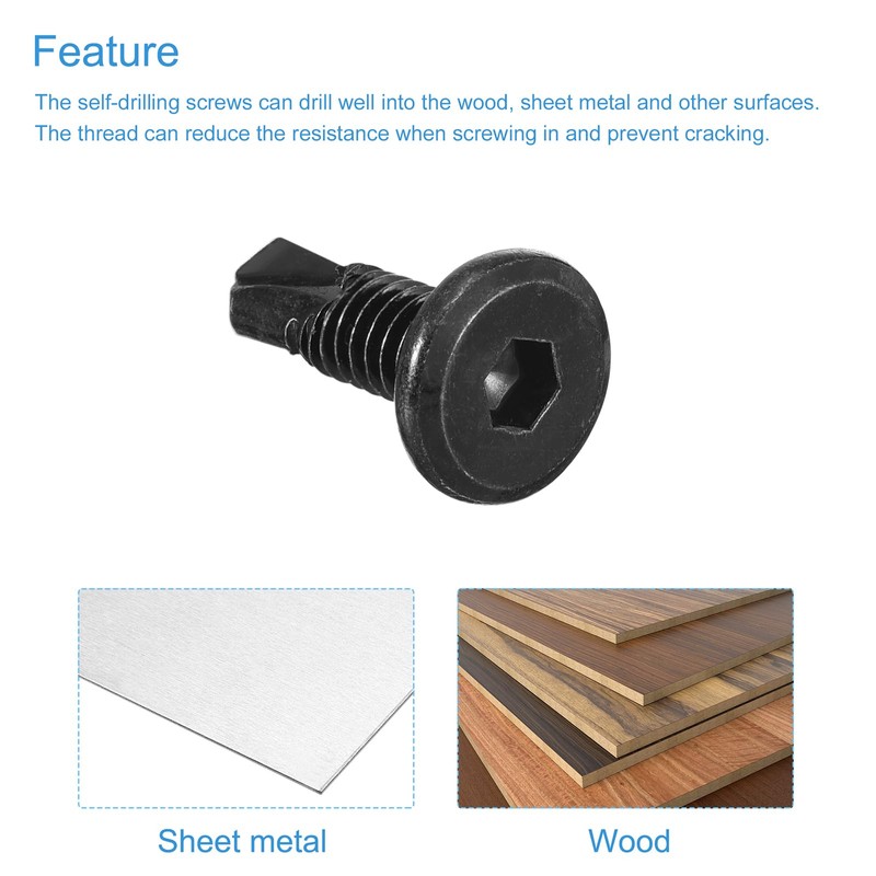 sourcing map 200Pcs Hex Socket Self Tapping Screws, 1/4" x