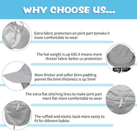 SNONESIY Baby Sun Hat, Adjustable Baby Sun Hat Children, UV Protection Summer Hat with Neck Protection, Toddler, Foldable, for Children (Grey), gray