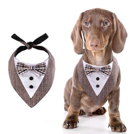 Kuoser Dog Tuxedo Dog Bandana, Bow Tie for Dogs Wedding Formal Dog Tie Outfit, Pet Bandanas for Medium and Large Dogs, Adjustable Dog Bow Tie Max. Neck Circumference 60 cm