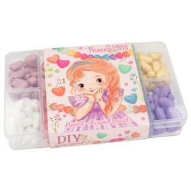 Depesche 12127 Princess Mimi Heart Beads Set, 9 Different Colours, Including 2 Ribbons, for Creating Bracelets and Necklaces, Multicolor, One Size
