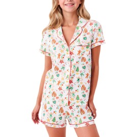 Zelbuck Girls Preppy Clothes, Kids Piece Button Down Monkey Beach Shorts Set Holiday Vacation Y2k Loungewear Pjs(Gingerbread, 10-11 Years)