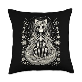 Domestic Longhair Cat Lover Dia De Los Muertos Throw Pillow