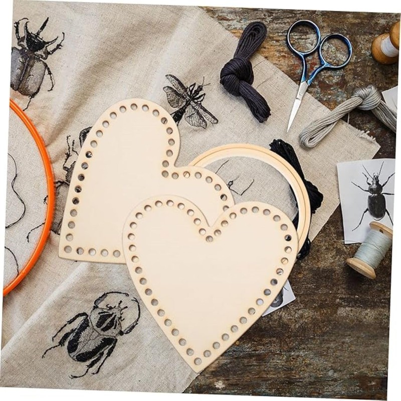 5 PCS Heart-Shaped Wooden Crochet Basket Bottoms, DIY Craft Basket
